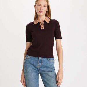 NWT Tory Burch Maroon Top with Knitted Collar